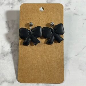 Handcrafted Black Bow Ball Post Dangle Earrings with Butterfly Backs